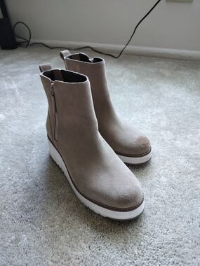 Cole Haan Taupe Suede Platform Wedge Ankle Boots